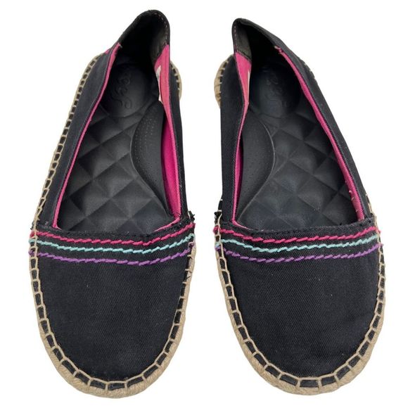 Reef Rainforest Black Slip On Pink Trim Jute Espadrille Ballet Flat Size 8 - Picture 2 of 11